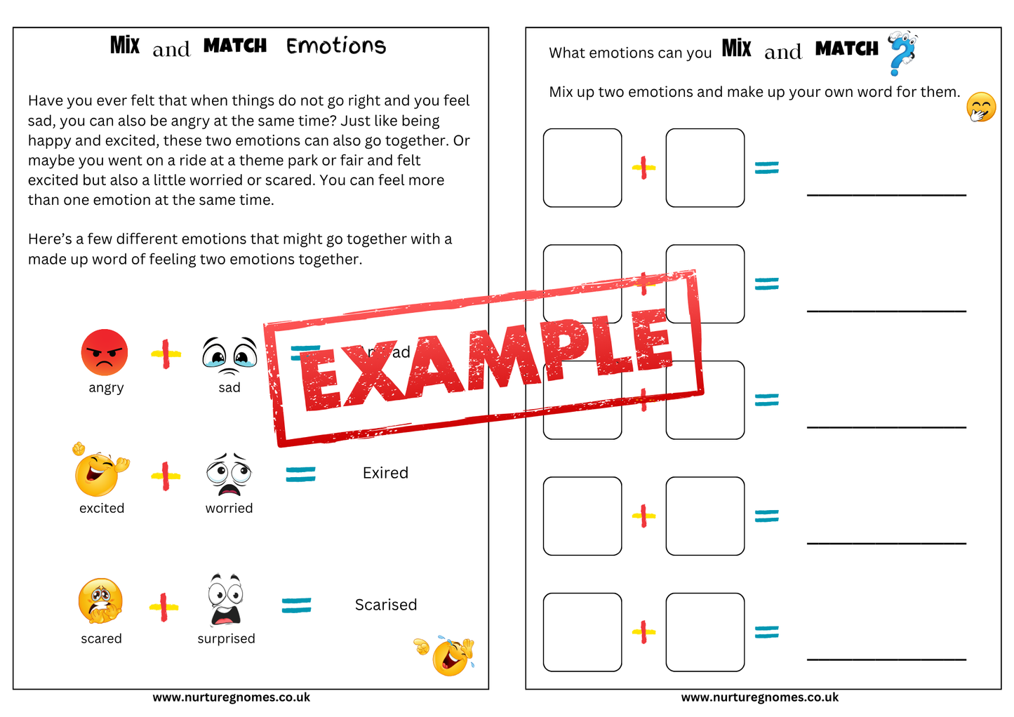 PDF - Mix & Match Emotions Worksheets